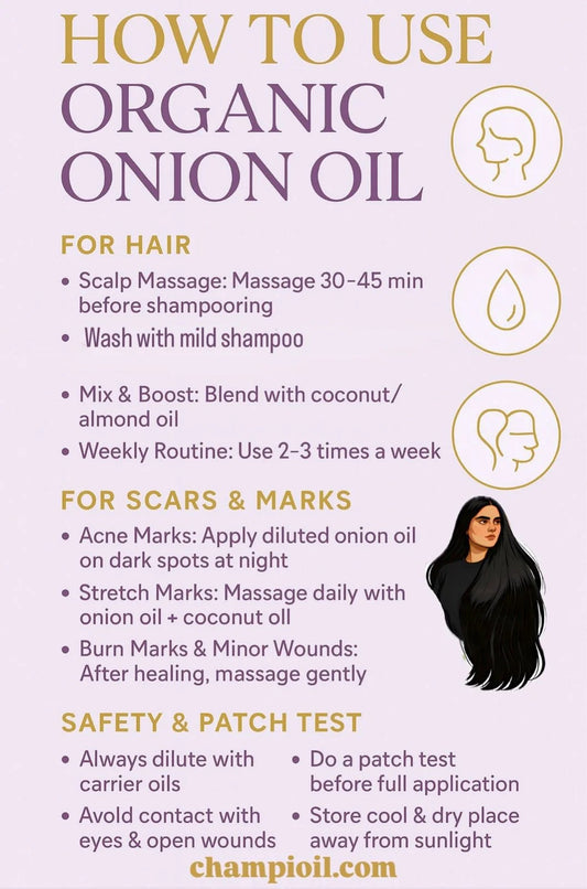 Organic Onion Oil 50ml – 100% Pure Cold-Pressed Hair Oil for Hair Growth, Dandruff Control & Shiny, Strong Hair
