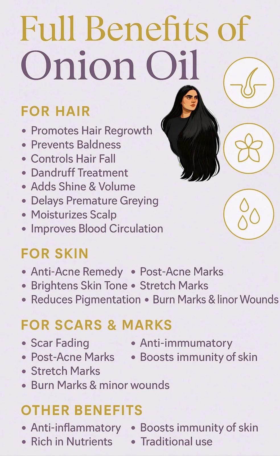 Organic Onion Oil 50ml – 100% Pure Cold-Pressed Hair Oil for Hair Growth, Dandruff Control & Shiny, Strong Hair